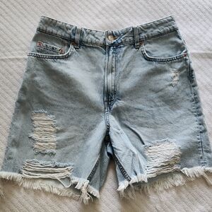 H&M Distressed Light Blue Denim Shorts